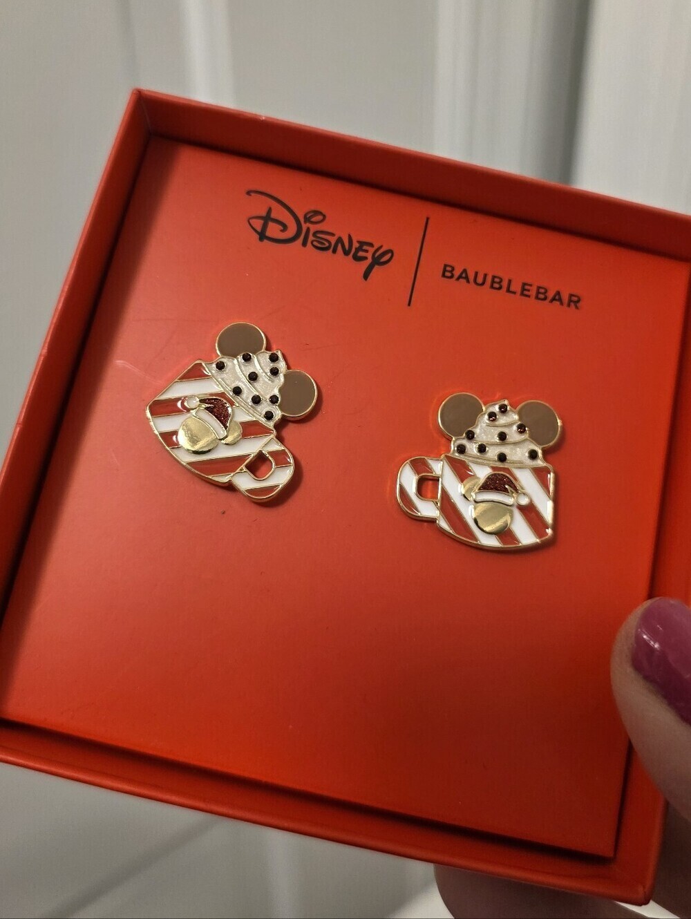 NIB Disney BaubleBar Mickey Mouse Hot Chocolate/Cocoa Christmas Fashion Earrings